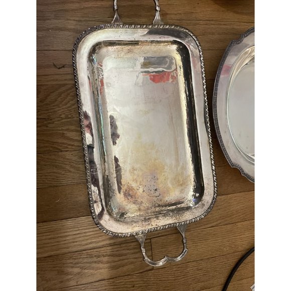 LARGE Vintage SILVER MEAT CARVING & SERVING FOOTED TRAY  2 Silver Plated Trays